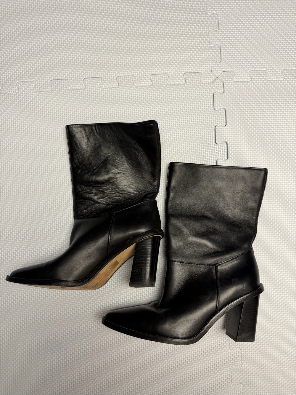 KENZO Black Leather Mid-Calf Heeled Boots - Women size 7 US EU 37